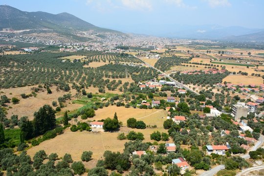 View over Becin village and Milas in the background, in Turkey.
