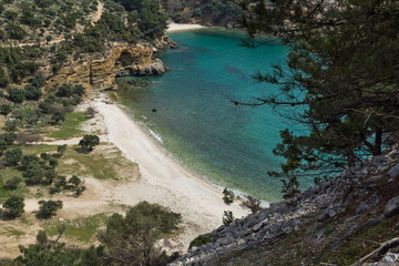 Fototapeta na wymiar Seascape with Livadi beach, Thassos island, East Macedonia and Thrace, Greece 