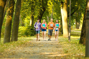 Fototapeta premium the successful group of students with books in the Park 