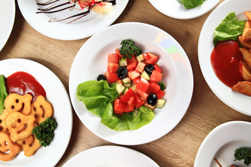 a wide selection of delicious meals on the table in the restaurant