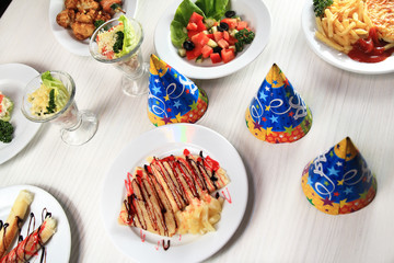 delicious meals on the table in the children's restaurant..