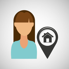 house pointer map girl design icon vector illustration