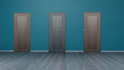 Wall with wooden door 3d rendering