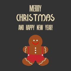 Vector illustration of a Christmas cookie with text merry christmas and happy new year