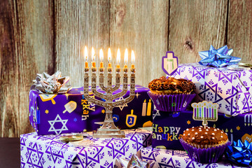 Jewish holiday cupcakes composed of elements the Hanukkah