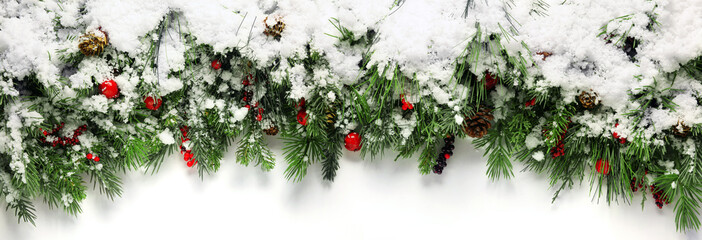 Fototapety  Świąteczne gałęzie pokryte śniegiem
