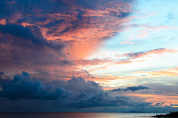 sunset and fishing boat over looking on island Koh Samui Thailand. Stock image.