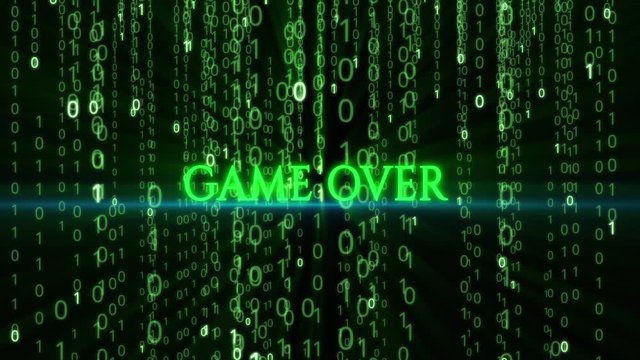 The binary code flying down and the animated inscription "Game over".