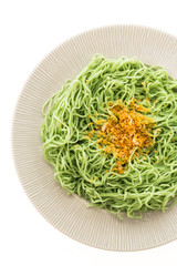 Green or Jade noodles in white plate