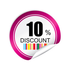 10% discount pink sticker, button, label and sign.