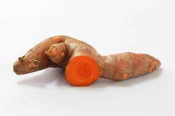 top view Turmeric roots and turmeric powder