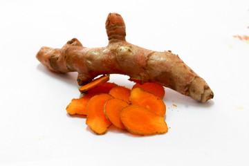 top view Turmeric roots and turmeric powder