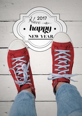2017 new year wishes with teenager wearing red sneakers