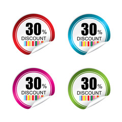 30% discount sticker, button, label and sign set.