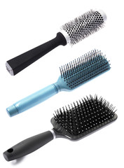 Hairbrushes on white background