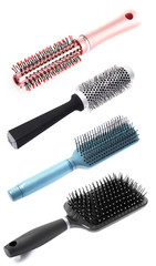 Colorful Hairbrushes on background