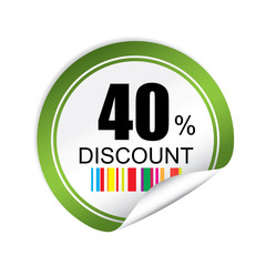 40% discount green sticker, button, label and sign.
