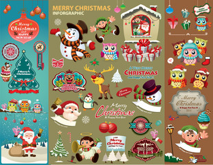 Vintage Christmas poster design with Christmas characters.