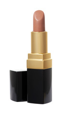 Brown color lipstick in container on background