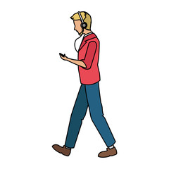 avatar boy with mp3 icon. Device gadget technology theme. Isolated design. Vector illustration