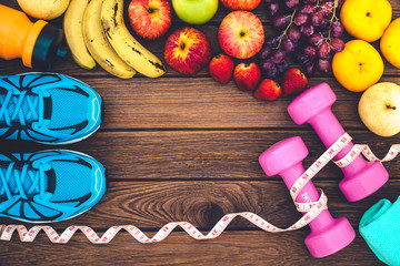 Fitness, healthy and active lifestyles Concept, dumbbells, sport