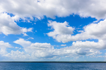 Naklejka na ściany i meble open blue sea cumulus clouds