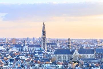Foto op Canvas Uitzicht over Antwerpen met kathedraal van Onze-Lieve-Vrouw genomen © pigprox