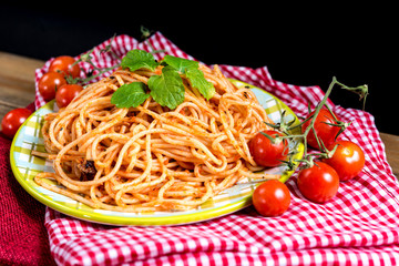 tasty pasta-Italian meat sauce pasta on the table