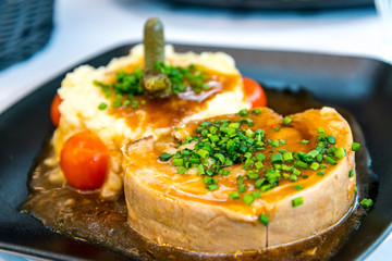 Fresh pate with lettuce on the table
