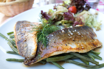 grilled seafood and vegetables-french cuisine dish with many veg