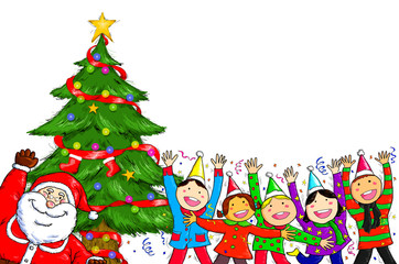 Obraz na płótnie Canvas Merry Christmas Santa Claus Christmas Tree Celebration