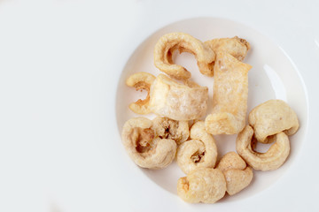Streaky pork with crispy crackling isolated on white background