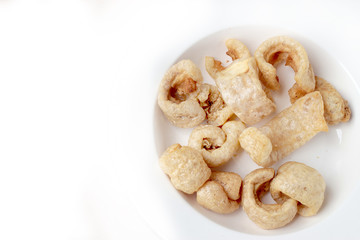 Streaky pork with crispy crackling isolated on white background