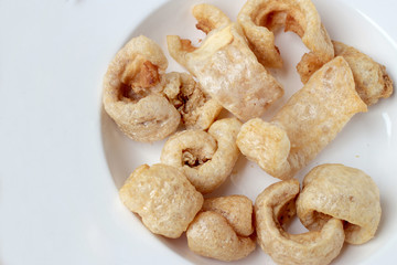 Streaky pork with crispy crackling isolated on white background