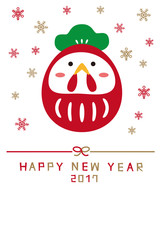 年賀状2017　年賀状テンプレート　　酉年　かわいいだるまと雪の結晶