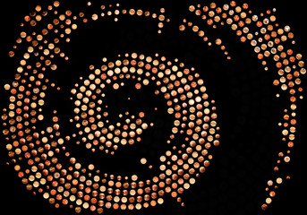 Golden mosaic. Abstract spiral with gold round elements. Abstract background. 