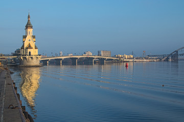 KYIV, UKRAINE – 16 November 2016: Church of St. Nicholas the Wonderworker in the waters. Morning view