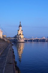 KYIV, UKRAINE – 16 November 2016: Church of St. Nicholas the Wonderworker in the waters. Early autumn morning