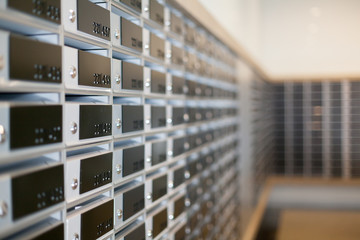 Mailbox.Modern mailboxes in condominium.