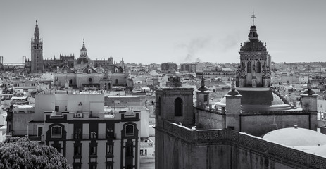 Partial view of Seville, with its famous cathedral in the background. Spain.