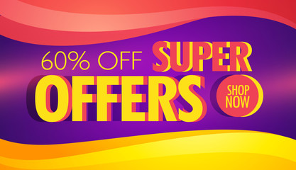 super offer advertising banner template with colorful waves