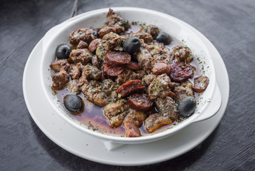 pica pau portuguese spicy sauce pork and sausage tapas snack