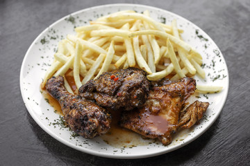 portuguese famous piri piri spicy bbq chicken with french fries