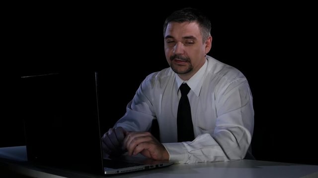 Man shyly communicate with the girl chatting online. Emotions. Studio