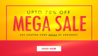 mega sale banner template design in yellow and red color