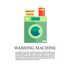 Laundry service advertising poster, vector logo with washing machine