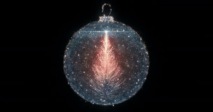 Isolated Christmas Ball Bauble Ornament with Orange Fir Tree loop 4k