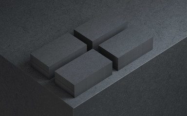 Four stacks of Black Business cards on cube, 3d rendering