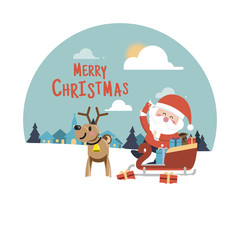 Merry Christmas background,Santa Claus and reindeer  with a bag