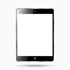 Tablet with blank white screen front view